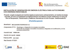 Instalación de generación de energía eléctrica para autoconsumo con energías renovables